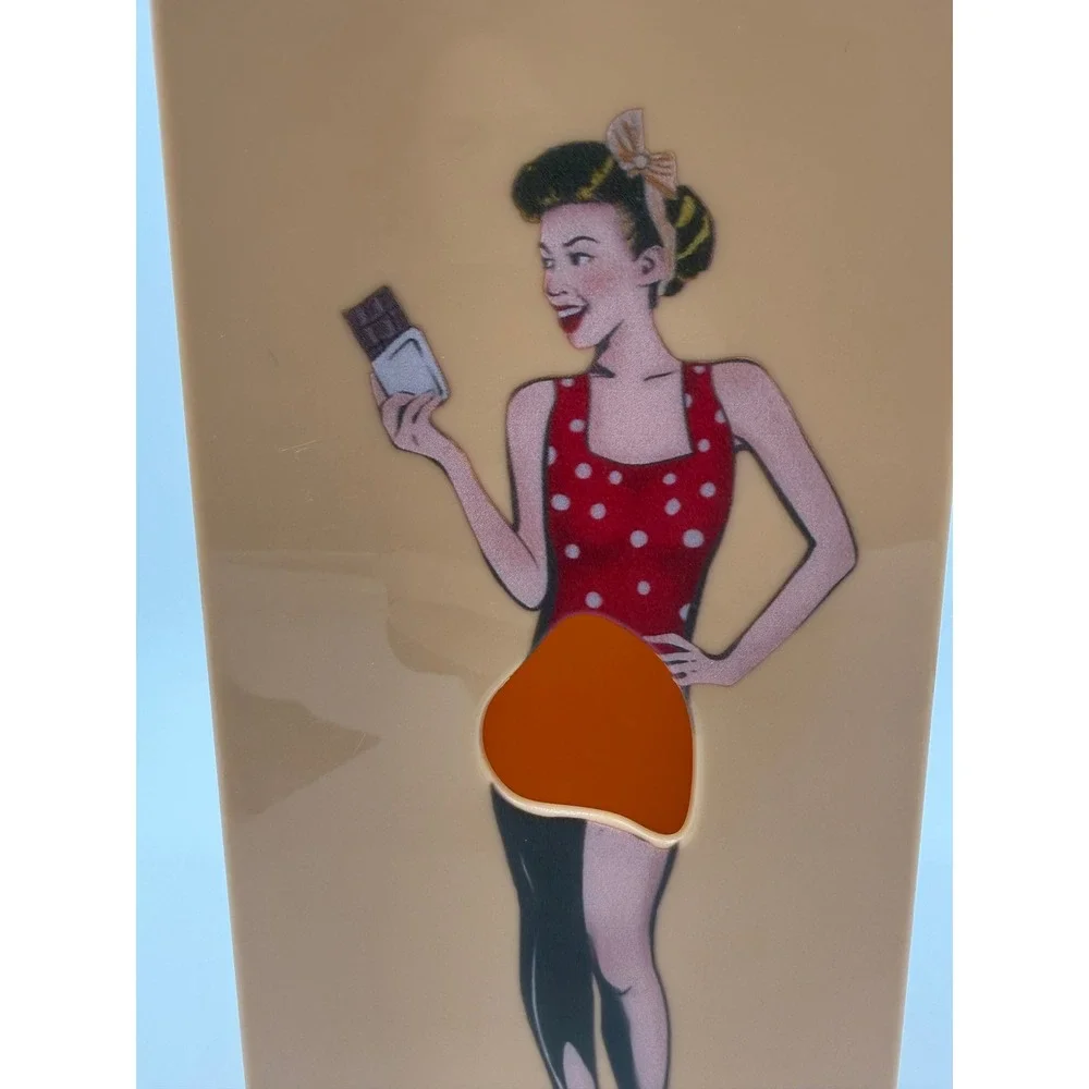 Vintage Pin Up Girl Storage Box Wall Mount Tan Excellent Retro Decor
